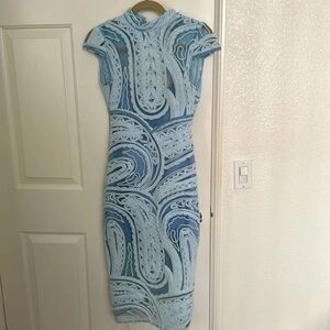 Chic Blue Patterned Midi Dress Eliya the Label
